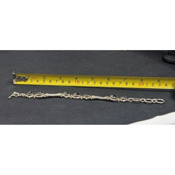 Sterling Silver & Black Spinel Round Checkerboard Toggle Bracelet, Adjustable - Picture 5 of 5